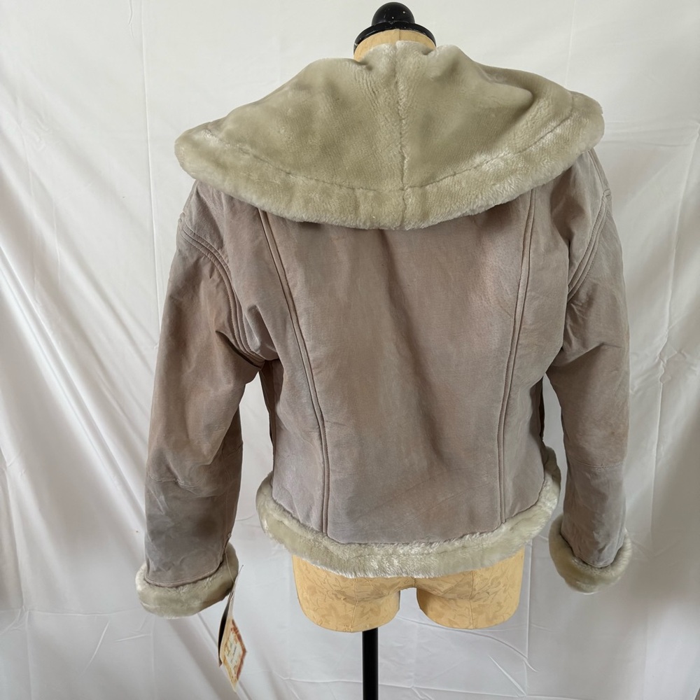 Vintage synergy leather fur trimmed coat new with tags deadstock cream tan S - Picture 5 of 6